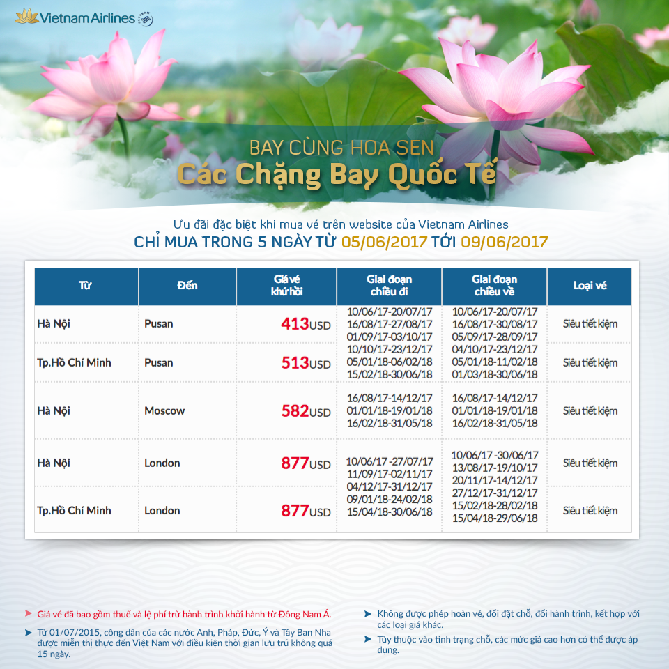 Chương trình khuyến mại Bay cùng hoa sen của Vietnam Airlines